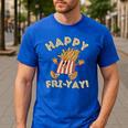 Happy Fri Yay Retro French Fries Friday Lovers Fun Teacher Men's Casual T-Shirt Royal Blue Happy Fri Yay Retro French Fries Friday Lovers Fun Teacher Men's Casual T-Shirt Royal Blue