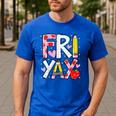 Happy Fri-Yay Teacher Back To School Friday Lovers Men's Casual T-Shirt Royal Blue Happy Fri-Yay Teacher Back To School Friday Lovers Men's Casual T-Shirt Royal Blue