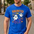 Haunted 67 Ghost Math Teacher Halloween Costume Math Pun Men's Casual T-Shirt Royal Blue