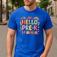 Hello Pre-K Back To School Teacher Student Fun Graphic Tee Men's Casual T-Shirt Royal Blue