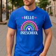 Hello Preschool Teacher Student Girls Rainbow Back To School Men's Casual T-Shirt Royal Blue