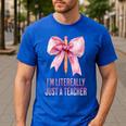 I'm Literally Just a Teacher Pencil Coquette Bow School Men's Casual T-Shirt Royal Blue