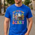 Inclusion Isnt Scary Halloween Skeleton Ghost Sped Teacher Men's Casual T-Shirt Royal Blue Inclusion Isnt Scary Halloween Skeleton Ghost Sped Teacher Men's Casual T-Shirt Royal Blue