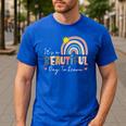 It's A Beautiful Day To Learn Cute Rainbow Boho Teacher Men's Casual T-Shirt Royal Blue