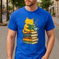 Kawaii Cats Lover Coffee Books Teacher Librarian Cat Men's Casual T-Shirt Royal Blue Kawaii Cats Lover Coffee Books Teacher Librarian Cat Men's Casual T-Shirt Royal Blue