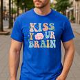 Kiss Your Brain Teacher Inspire Educate Groovy Retro Vintage Men's Casual T-Shirt Royal Blue