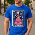 La Maestra Halloween Mexican Bingo Card Teacher Lottery Card Men's Casual T-Shirt Royal Blue La Maestra Halloween Mexican Bingo Card Teacher Lottery Card Men's Casual T-Shirt Royal Blue