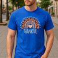 Leopard Rainbow Thankful Thanksgiving Teacher Women Kids Men's Casual T-Shirt Royal Blue