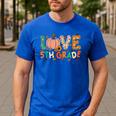 Love 5th Grade Thanksgiving Colorful Fall Leaves Teacher Men's Casual T-Shirt Royal Blue