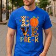 Love Pre-k Teacher Shirts Autumn Fall Pumpkin Fall Leopard Men's Casual T-Shirt Royal Blue