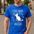Math Nerd Math Teacher Cat Lover I Love Math And Cats Men's Casual T-Shirt Royal Blue
