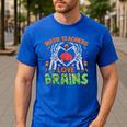 Math Teacher Love Brain Heart Skeleton Hand Zombie Halloween Men's Casual T-Shirt Royal Blue