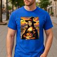 Mona Lisa Pumpkin Halloween Art Teacher Witchy Women Kids Men's Casual T-Shirt Royal Blue