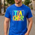 Neon Retro Teacher Cute Teacher Team New Teacher Back To Sch Men's Casual T-Shirt Royal Blue Neon Retro Teacher Cute Teacher Team New Teacher Back To Sch Men's Casual T-Shirt Royal Blue