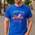 In October We Wear Pink Apple Teacher Daisy Breast Cancer Men's Casual T-Shirt Royal Blue In October We Wear Pink Apple Teacher Daisy Breast Cancer Men's Casual T-Shirt Royal Blue