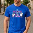 In October We Wear Pink Ballet Ghost Teacher Breast Cancer Men's Casual T-Shirt Royal Blue In October We Wear Pink Ballet Ghost Teacher Breast Cancer Men's Casual T-Shirt Royal Blue
