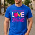 In October We Wear Pink Love Teacher Breast Cancer Awareness Men's Casual T-Shirt Royal Blue