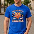 One Thankful Teacher Thanksgiving Retro Groovy Fall Teachers Men's Casual T-Shirt Royal Blue