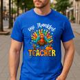 One Thankful Teacher Thanksgiving Turkey Cute Crayon Pencil Men's Casual T-Shirt Royal Blue One Thankful Teacher Thanksgiving Turkey Cute Crayon Pencil Men's Casual T-Shirt Royal Blue