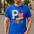 P Is For Pre K Teacher Student Pencil Apple Back To School Men's Casual T-Shirt Royal Blue