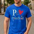 P Is For Preschool Teacher Student Back To School Men's Casual T-Shirt Royal Blue P Is For Preschool Teacher Student Back To School Men's Casual T-Shirt Royal Blue