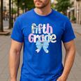 Preppy Fifth Grade Teacher Blue Floral Coquette Pencil Bow Men's Casual T-Shirt Royal Blue