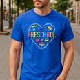 Preschool Teacher Pre-K Heart First Day Of Preschool Kids Men's Casual T-Shirt Royal Blue