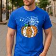 Pumpkin Music Teacher Halloween Fall Music Notes Autumn Men's Casual T-Shirt Royal Blue
