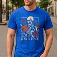 Read In Peace Skeleton Reading Book Halloween Teacher Men's Casual T-Shirt Royal Blue Read In Peace Skeleton Reading Book Halloween Teacher Men's Casual T-Shirt Royal Blue