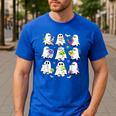 Retro Halloween Science Teacher Ghost Laboratory Teacher Men's Casual T-Shirt Royal Blue