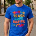Retro Teach Love Inspire Back To School Teachers Men's Casual T-Shirt Royal Blue Retro Teach Love Inspire Back To School Teachers Men's Casual T-Shirt Royal Blue