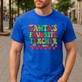Santas Favorite Teacher Retro Groovy Christmas Xmas Women Men's Casual T-Shirt Royal Blue