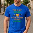 My Scary Social Studies Teacher Costume Halloween Men Women Men's Casual T-Shirt Royal Blue