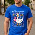 Silly Goose Teacher Club Animal Lover Groovy Teacher Men's Casual T-Shirt Royal Blue