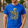 Skeleton Book Floral Skull Halloween Teacher Costume Men's Casual T-Shirt Royal Blue Skeleton Book Floral Skull Halloween Teacher Costume Men's Casual T-Shirt Royal Blue