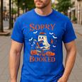 Sorry I'm Booked Ghost Reading Book Lover Teacher Halloween Men's Casual T-Shirt Royal Blue