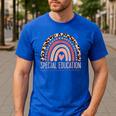 Special Education Shirt Teacher SPED Leopard Boho Rainbow Men's Casual T-Shirt Royal Blue