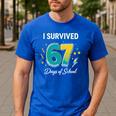 I Survived 67 Days Of School Teachers Students Meme Men's Casual T-Shirt Royal Blue I Survived 67 Days Of School Teachers Students Meme Men's Casual T-Shirt Royal Blue