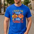 I Teach The Cutest Little Turkeys Teacher Thanksgiving Men's Casual T-Shirt Royal Blue