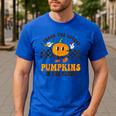I Teach The Cutest Pumpkins In The Patch Groovy Teacher Fall Men's Casual T-Shirt Royal Blue