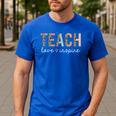 Teach Love Inspire Leopard Back To School Cute Teacher Men Women Girls Kids Men's Casual T-Shirt Royal Blue
