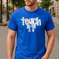 Teach Teacher Coquette Bow Pencil Back To School First Day Men's Casual T-Shirt Royal Blue