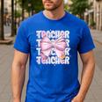 Teacher Bow Pencil Flowers Teacher Back To School Men's Casual T-Shirt Royal Blue