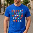 Teacher Christmas Alphabet Back To School Holiday Learning Men's Casual T-Shirt Royal Blue Teacher Christmas Alphabet Back To School Holiday Learning Men's Casual T-Shirt Royal Blue