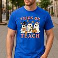 Teacher Halloween Trick Or Teach Cute Ghost Coffee Pumpkins Men's Casual T-Shirt Royal Blue Teacher Halloween Trick Or Teach Cute Ghost Coffee Pumpkins Men's Casual T-Shirt Royal Blue