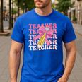 Teacher Pencil Back To School Groovy Pink Teacher First Day Men's Casual T-Shirt Royal Blue