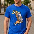 Teacher Shirt Giraffe Holding Books Bookworm Librarian Men's Casual T-Shirt Royal Blue Teacher Shirt Giraffe Holding Books Bookworm Librarian Men's Casual T-Shirt Royal Blue