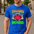 Teacher Teachers Love Brains Skeleton Hand Heart Halloween Men's Casual T-Shirt Royal Blue