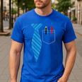 Teacher Tie & Pocket Protector Costume School Men's Casual T-Shirt Royal Blue