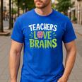 Teachers Love Brains Halloween Teacher Zombie Men's Casual T-Shirt Royal Blue